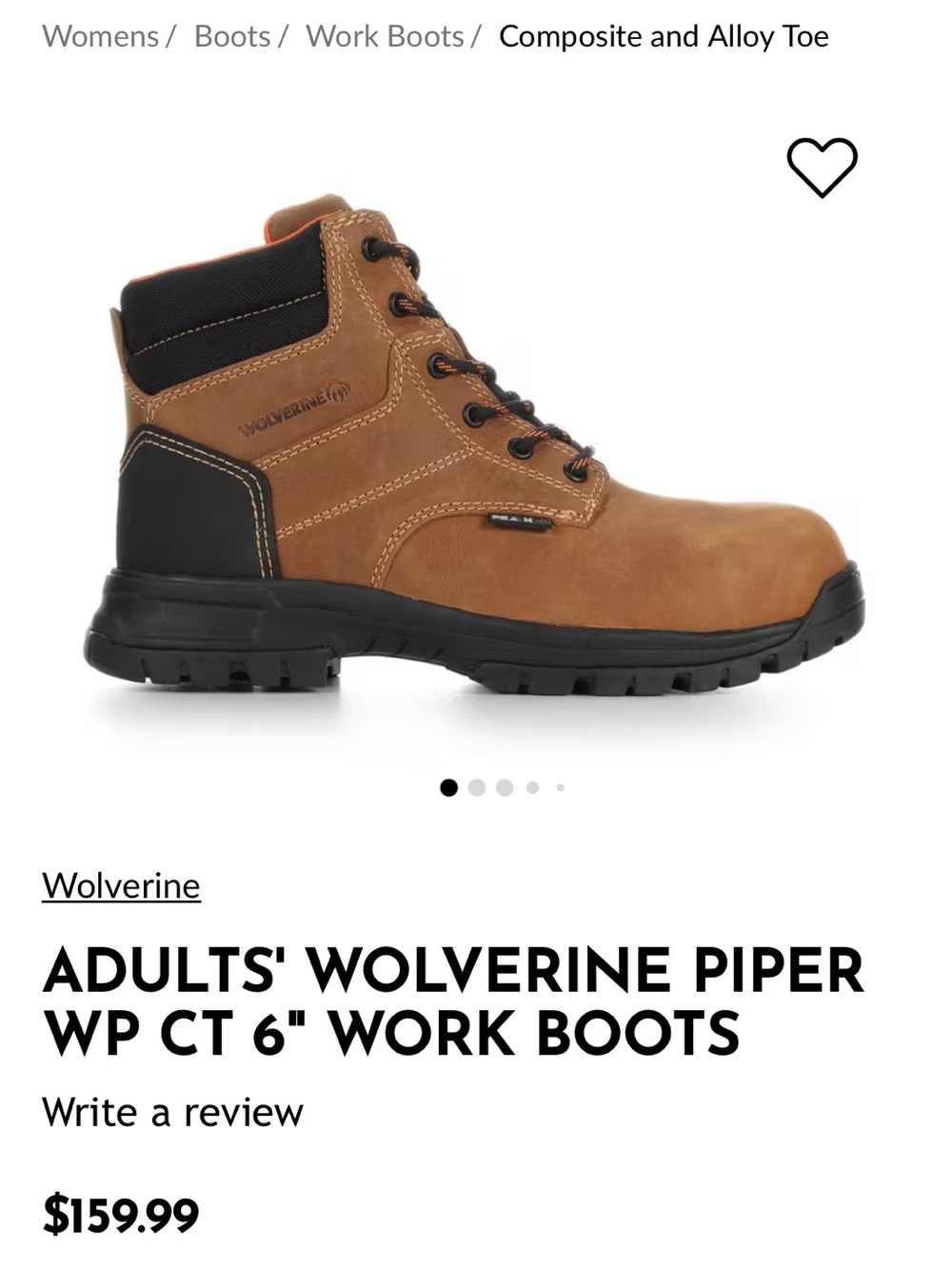🔧 Wolverine tan and black Piper WP CT 6" Work Boots